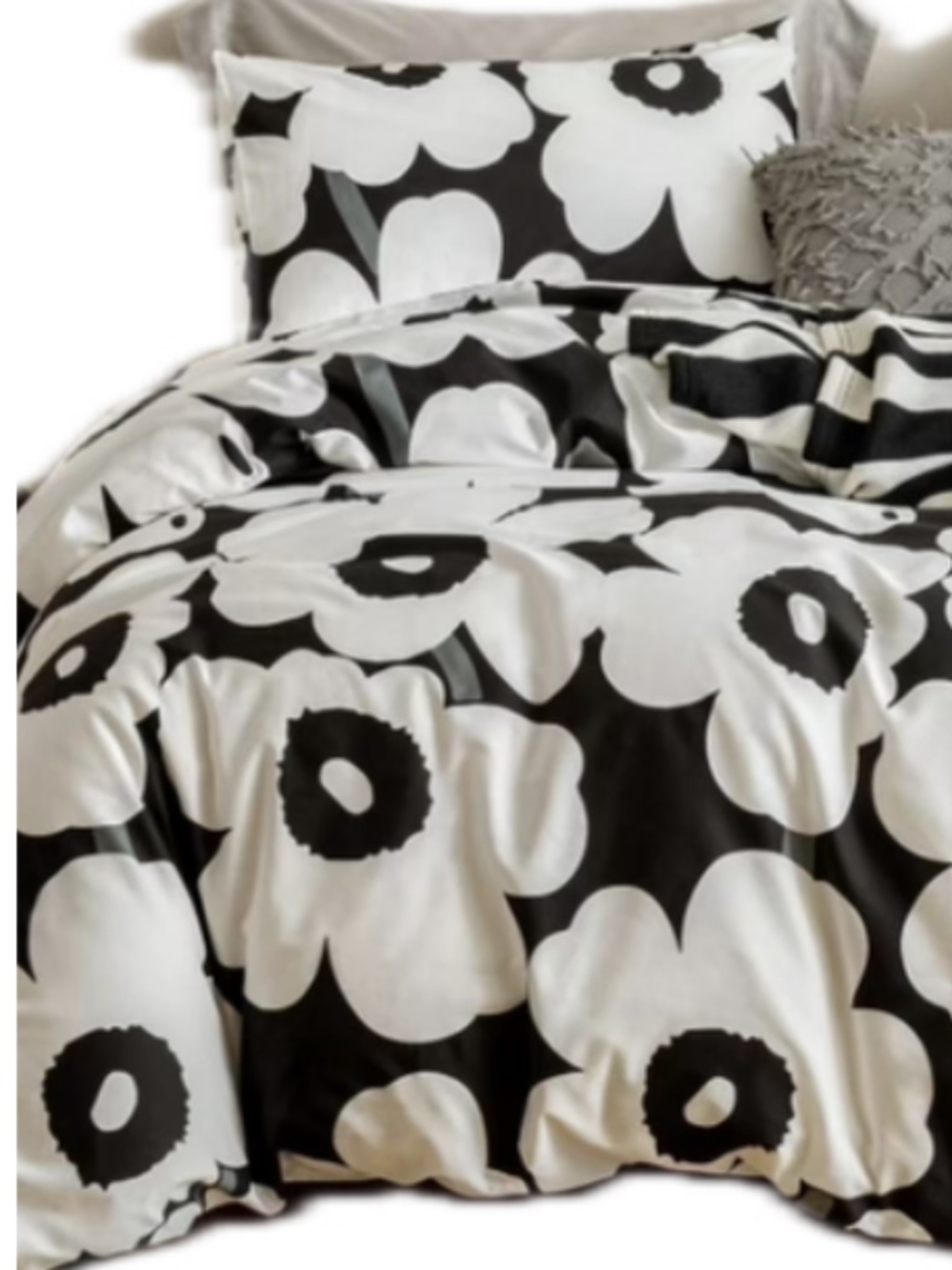 YuHeGuoJi White Floral Duvet Cover King 100% Cotton Black Flower 3 pc Duvet set